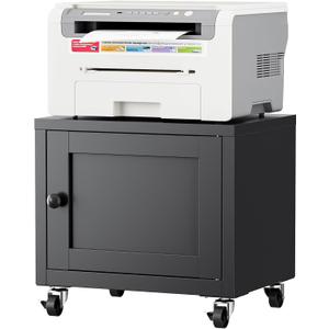 Small Printer Stand with Storage, Home Office Printer Table for Small Spaces, Under-Desk 3D Printer Stand with Wheels, for Office Copier and Fax Machine, Black (14.6"H)