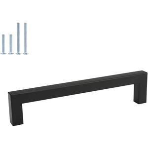 homdiy 15 Pack Black Cabinet Pulls 6-1/4 Inch Matte Black Cabinet Pulls Stainless Steel Drawer Dresser Handles, 160mm Square Bar Hardware Drawer Handles Stainless Steel Dresser Hardware, LSJ12BK160