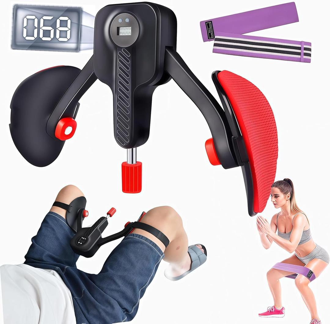 Kegel Exercise Thigh Trainer Adjustable Resistance 0-110 lbs, Pelvic Floor Exercise Devices with Leg Straps,Inner Thigh Exerciser for Women Men (Black)