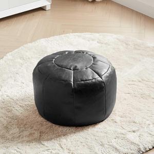 Louis Donn Unstuffed Pouf Ottoman footrest Cover only Black Waterproof Faux leatehr Easy Cleaning for Camping Hiking Reading Books Pet Kid Gift Storage Clothes Reading Room (Only Cover) (St127-black)