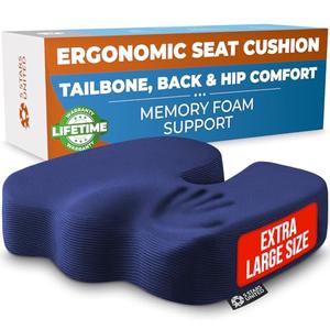 5 STARS UNITED Seat Cushion for Tailbone Pain Relief – Memory Foam Cushion for Coccyx, Hip, Sciatica & Post-Surgery Recovery – Wheelchair, Car, Desk, Gaming & Office Chairs, Blue, X-Large