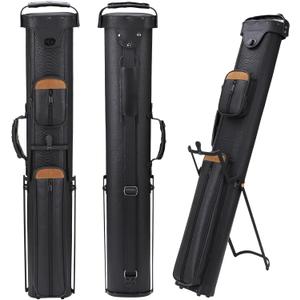 2x4 Pool Cue Case, Hard Pool Cue Case, Billiard Cue Case with Stand, Billiards Accessories Holds 2 Cue Butt and 4 Cue Shafts (Black+brown)