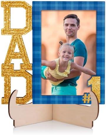 GROWTHMAGIC Dad Picture Frame - 4x6 Wooden Dad Frame with Base Fathers Day Picture Frame from Kids Daughter Son #1 Best Daddy Gift Decoration for Home set of 2