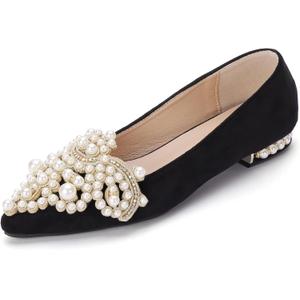 Flats for Women Bling Rhinestone Pointed Flat Shoes Comfort Slip on Low Heel Wedding Dress Shoes Ballet Flat Shoe (8.5, 1-black)