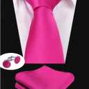 2 x Alizeal Mens Solid Color Tie with Pocket Square 3.15inches Necktie Set (#A1-114-magenta)