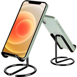 Cell Phone Stand for Desk, Cute Metal Black Cell Phone Stand Holder Desk Accessories, Compatible with All Mobile Phones, iPhone, Switch, iPad (1 pack)