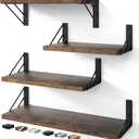 BAYKA Wall Shelves for Bedroom Decor, Floating Wall Shelves for Living Room Kitchen Storage, Wall Mounted Rustic Wood Floating Shelves for Kids Books, Corner Shelf for Bathroom(Rustic BrownSet of 4)