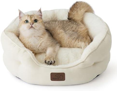 Bedsure Dog Beds for Small Dogs - Round Cat Beds for Indoor Cats, Washable Pet Bed for Puppy and Kitten with Slip-Resistant Bottom, 20 Inche, White
