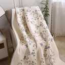 vctops 100% Cotton Quilted Throw Blanket 50x60 Inch Floral Embroidered Reversible Patchwork All Season Throw (Blue,50"x60")