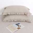 Natural Linen Pillow Shams, Ruffled Decorative Boho Pillow Cases (King Size - 20''x40'')