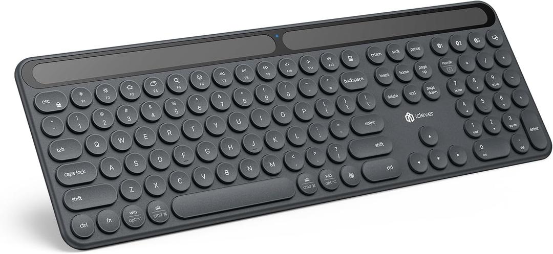 iClever Solar Bluetooth Keyboard, Wireless Keyboard with Solar & Indoor Light Charging, Full Size Keyboard with Numeric Keypad, Multi-Device Bluetooth Keyboard for Mac, Windows, Laptop, PC