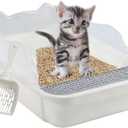 kathson Open Cat Litter Box with High Side,Anti-Splashing Cats Litter Pan,Kitten Toilet with Litter Sifting Scoop,Semi-Enclosed Removable Kittens Litter for Boxes Easy to Clean No Odor 11177 inches