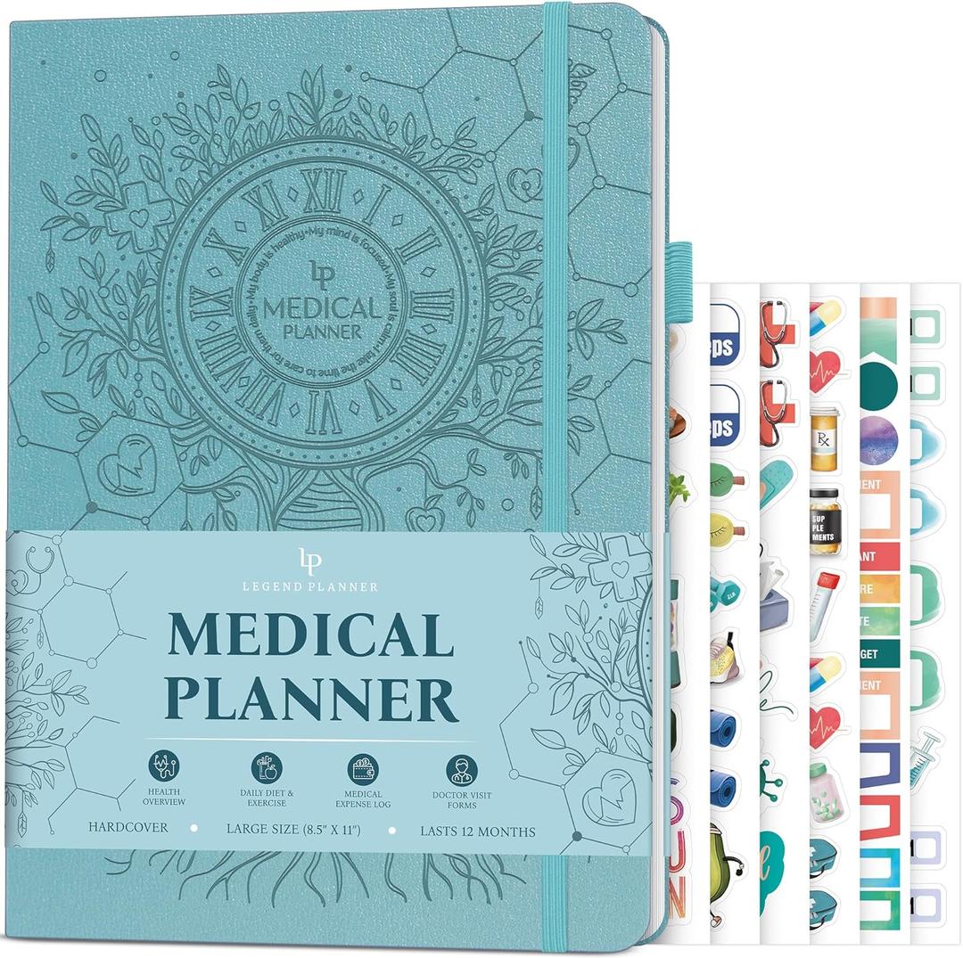 Legend Medical Planner  12-Month Health Tracker Journal to Track Meals, Symptoms, Blood Pressure, Lab Test Results  Med & Wellness Notebook for Daily Self-Care & Health Goals (Aquamarine) (A4 (8.5" x 11"))