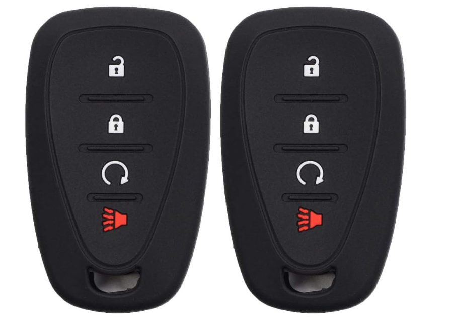 Btopars 2pcs 4 Button Smart Key Fob Silicone Rubber Case Cover Protector Holder Compatible with Chevy Chevrolet Blazer Bolt Equinox Traverse Trax Trailblazer Volt Cruze Sonic Black Blue