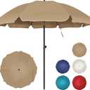 Blissun 6.5ft Patio Umbrella with Push Button Tilt & Height Adjustable, UV50+ Sun Protection with Sturdy Fiberglass Ribs & Iron Pole, Market Umbrella for Outdoor Table Garden Backyard Beach, Tan