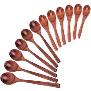 Wooden Spoons Set - 12pcs (6pcs 9in & 6pcs 6in), for Eating, Mixing, Stirring, Coffee, Tea, Jam, Bath Salts