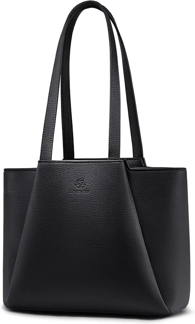 LOVEVOOK Tote Bag for Women,Ultra Soft Foldable Vegan Faux Leather Shoulder Bag, Fashionable Minimalist Style Purses Women (Small, Black)
