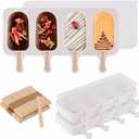 1 Set Popsicles Molds with Lids and 100 Pcs Wooden Popsicles Sticks, Standard Size 4 Cavities Silicone Ice Pop Molds for Making Cakesicles, Cake Pops, Ice Cream - BPA Free