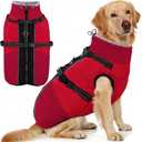 AOFITEE Dog Coat for Large Dogs, Waterproof Dog Winter Jacket with Built in Harness, Warm Turtleneck Cold Weather Coats Large, Reflective Fleece Lined Snow Jacket for French Bulldog, Boston Terrier, L (Red)