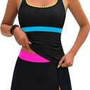 BMJL Women's Tankini Swimsuits Tummy Control Two Piece Bathing Suit Modest Swim Skirt Color Block Swim Suits 2026 (Large, Black)