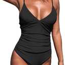 CUPSHE Women's One Piece Swimsuit Tummy Control V Neck Bathing Suits (Large, Black)