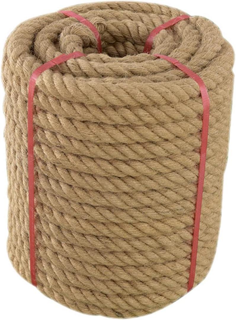 Jute Rope (1.5 in X 50 ft), 38mm Thick Twisted Manila Ropes, Natural Heavy Duty Hemp Rope for Swing Bed, Crafts, Railing, Tug of War, Landscaping, Garden, Bundling, Hammock, Home Decorating