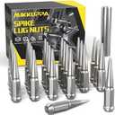 MIKKUPPA M14x1.5 Spike Lug Nuts, 24PCS Chrome Wheel Spiked Lug Nuts, Cone/Conical Bulge Seat, Silver Closed End Nuts with 1 Socket Key for Chevy Silverado Ford F-150 GMC Sierra Aftermarket Wheel