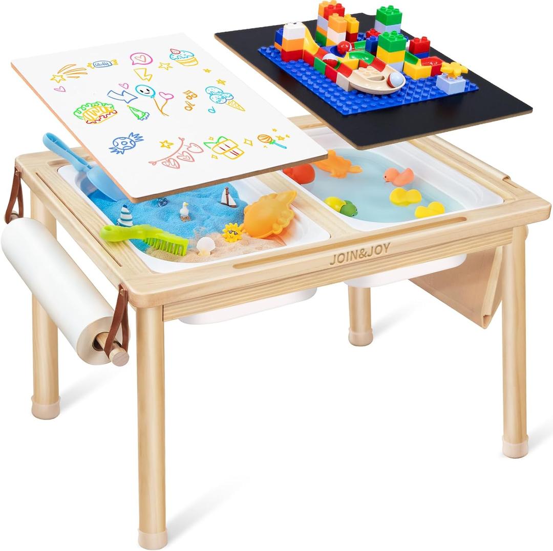 JOIN&JOY Sensory Tables for Toddler, Multi-Activity Table with Storage Bins, Double-Sided Lids, Indoor/Outdoor Kids Play Sand and Water Table, Birthday Gifts for Boys and Girls (Natur)