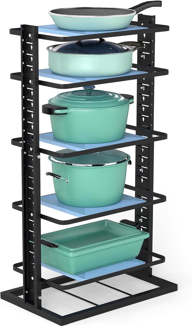 ORDORA Pots and Pans Organizer under Cabinet, 6-Tier Heavy Duty Pan Pot Organizers for Kitchen Adjustable 13.78 to 23.43", Pots Rack inside Storage Holds 12 Qt Stock Pot