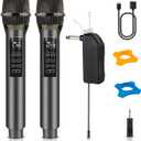 Wireless Microphones for Karaoke Singing, Professional Dual Cordless Mic System with 500ft Range, Rechargeable Receiver, 2.4GHz Auto-Connect, AI Noise Cancelling, Echo/Vol Control for DJ Church Party