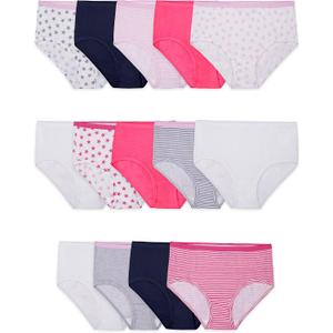 Fruit of the Loom Girls' Cotton Brief Underwear Multipacks (14, Brief - 14 Pack - Pink/Stars/Stripes)