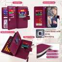 for Samsung Galaxy S25 Edge Case Wallet,Compatible with MagSafe 2 in 1 Magnetic Detachable PU Leather RFID Blocking Wallet Cover Card Holder Zipper Wrist Strap Lanyard,Floral Wine Red