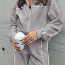 BTFBM Women's Two Piece Tracksuit Spring 2026 Long Sleeve Zip Up Sweatshirt Long Pants Outfits Jogger Sweatsuit Sets (X-Large, Grey)
