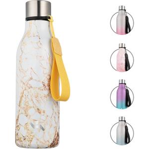 Konokyo Insulated Water Bottle with Strap,18 oz Double Wall Stainless Steel Vacuum Bottles Metal Water Flask,Marble Amber