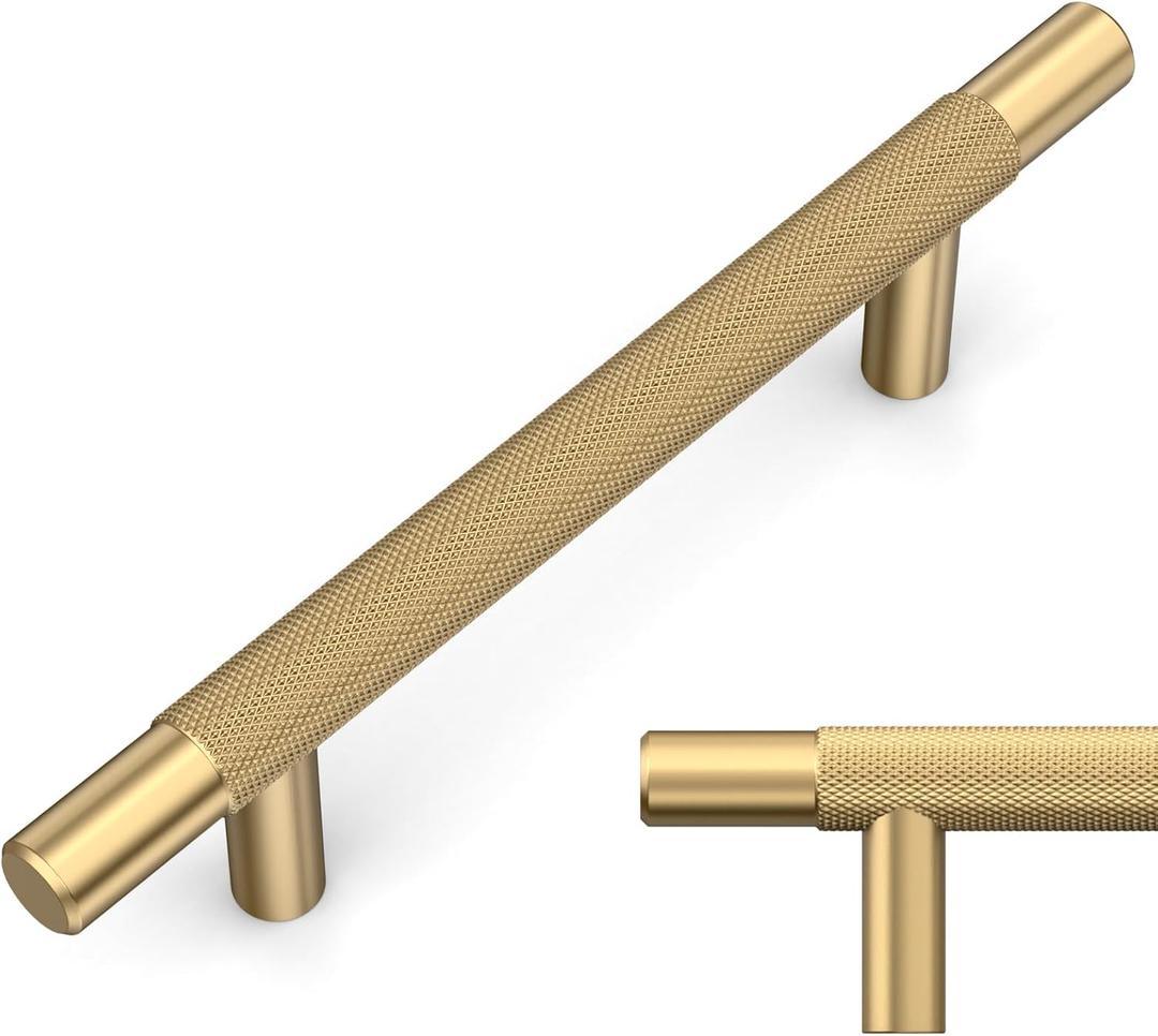 Amerdeco 10 Pack Champagne Bronze Knurled Cabinet Pulls 3.75 Inch Hole Centers Kitchen Cabinet Handles Hardware Kitchen Handles for Cabinets Handles IH0006