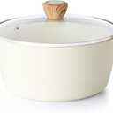 SENSARTE Ceramic Nonstick Stock Pot with Lid, 2.6/4.5/6.6 QT Soup Pot Casserole Pot, Non-toxic Healthy Pasta Pot, Large Cooking Pot Stew Pot, Induction Compatible, PFOA PFAS PTFE Free, White