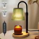 Candle Warmer Lamp with Timer and Dimmer - Glass Electric Wax Melt Heater with Wood Holder for Home Dcor, Bedroom, Office & Living Room (2 Bulbs Included) (Green)
