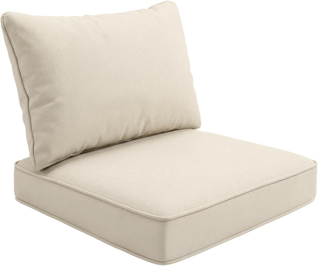 Outdoor Deep Seat Cushion Set, 24''x24''x4'' Waterproof & Fade Resistant Patio Furniture Cushions with Removable Cover, Replacement Cushions for Chair Sofa Couch (Beige)