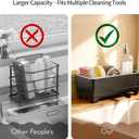 MOUKABAL Sponge Holder for Kitchen Sink Rustproof Stainless Steel, 360 Rotating Drain Pipe, Large Counter Organizer with Drip Tray for Sponges, Brushes & Dish Cloths Black