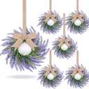 6 Pcs Lavender Candle Ring Pillar Wreaths Mini Purple Wreath Table Centerpieces 9 Inch Wreath for Cabinets Artificial Farmhouse Lavender Wreaths for Front Door Porch Wall Window