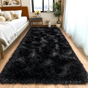 Pionblank Fluffy Runner Rugs for Bedroom 2x6, Modern Shaggy Area Rug for Hallway Living Room, Plush Soft Fuzzy Bedside Carpet for Kids Girls Boys Room Nursery Decor, Black