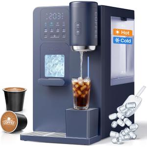3-in-1 Water Dispenser with Ice Maker - Hot/Cold/Warm Water, Adjustable Water Volume, Countertop, Compact Coffee Brewer for Home & Office, Deep Navy
