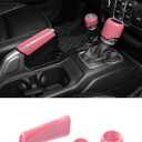 Savadicar Pink Interior Accessories - Handbrake & Gear Shift Knob Trim Set for 2018-Present Jeep Wrangler JL JLU 4XE & Gladiator JT - Solid Color Interior Decor Upgrade Option, 3-Piece