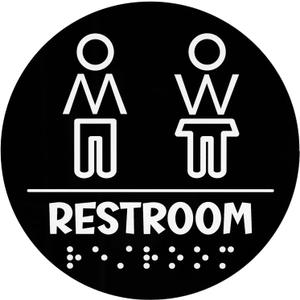 Unisex Braille Restroom Sign, 7 Inch Round All Gender Restroom Sign Unisex Bathroom Sign with Braille, Self-Adhesive ADA Raised Braille Unisex Toilet Sign for Business Hotel Restaurant