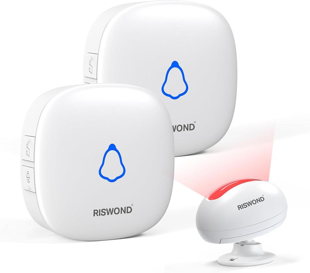 Wireless Motion Sensor Door Chime: Business Entry Doorbell Indoor Motion Detector Alarm Buzzer Store Entrance Alert Bell (1000Ft Range, 32 Tunes, 5 Level Volume) 1 sensors 2 Receiver