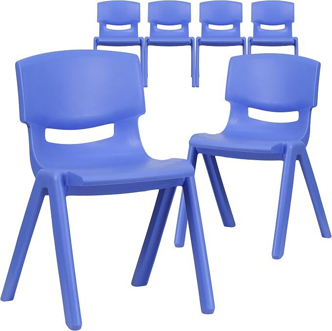 Flash Furniture 13.25 in Plastic Stackable School Chair, Blue, 6-Pack, Durable Construction, Commercial Use, Blue