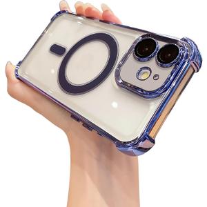 for iPhone 11 Case with Metal Ring,[Compatible with MagSafe] Four Corners Shockproof [Military Grade Drop Protection] Luxury Slim Camera Protection Case for iPhone 11-Sky Blue