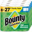 Bounty Quick-Size Paper Towels, White, 8 Family Triple Rolls, 27 Regular Rolls