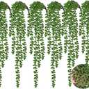 RECUTMS 6pcs Artificial Succulents Hanging Plants Fake Hanging String of Pearls Plant Faux Greenery Wall Plants for Spring Indoor Outdoor Home Bedroom Patio Garden Easter Decor