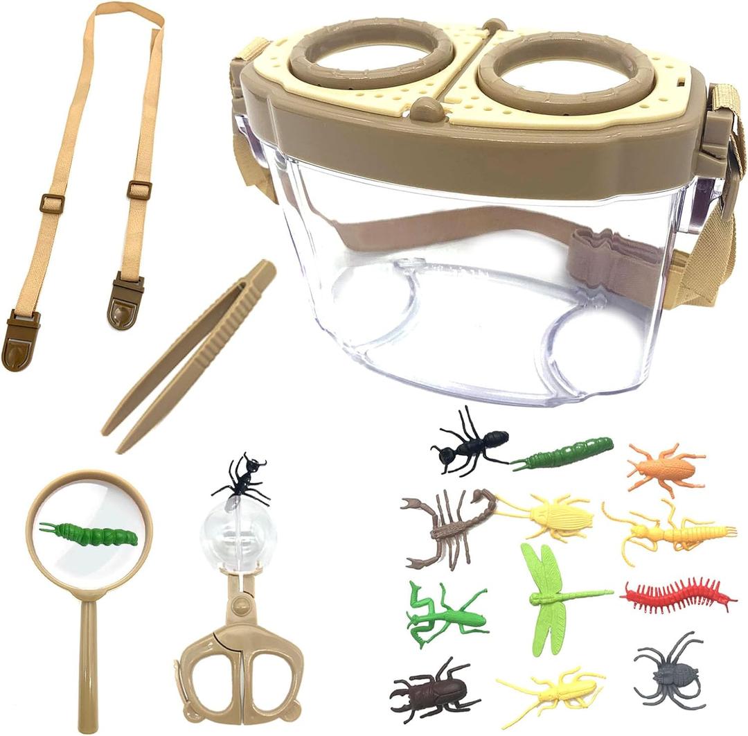 Bug Catcher Kit, Kids Bug Collection Kit, Outdoor Nature Explorer Kit, Science Educational Kit with Tweezers, Magnifying Glass, Bug Observation Container(Gold), 3x5x4 inches